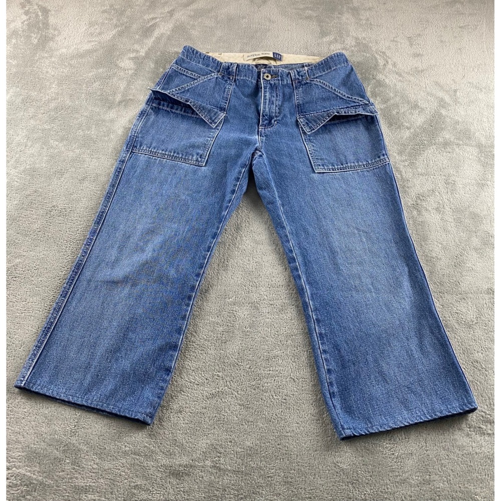 Gap Surplus Flare Jeans Womens 10 Blue Denim Front Patch Pocket Utility Y2K 90s